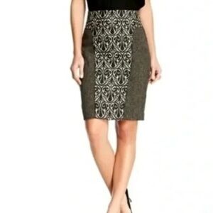 Rachel Roy | Grey White Damask Jacquard Pencil Skirt Size 6 S Small